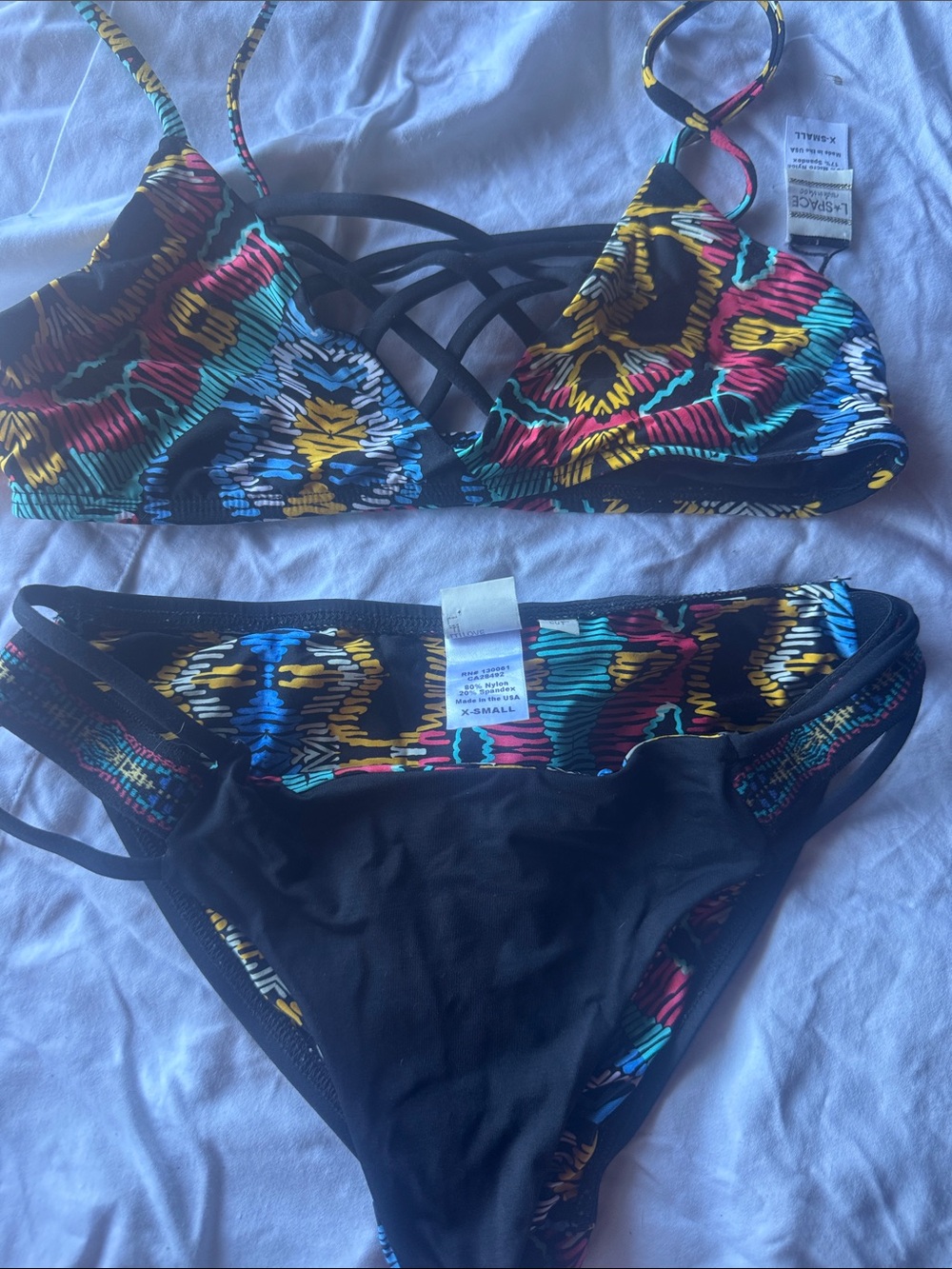 l*space Black Bikini with Multicolor Tribal Print